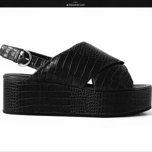 CO croc embossed leather platform sandals.